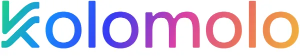 Colorful logo spelling "kolomolo" with a stylized stylized "k" icon made of rounded lines, featuring a multi-color gradient transition from green and blue to purple, pink, and orange.